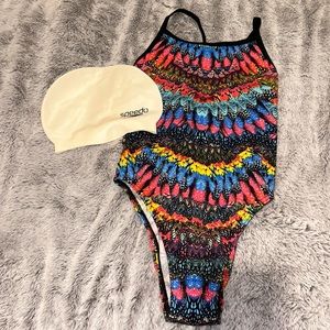 WORN ONCE professional swim suit and cap